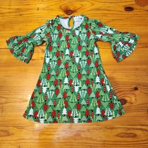 Rare Editions Girl's Size 4T Green Holiday Dress with Christmas Trees